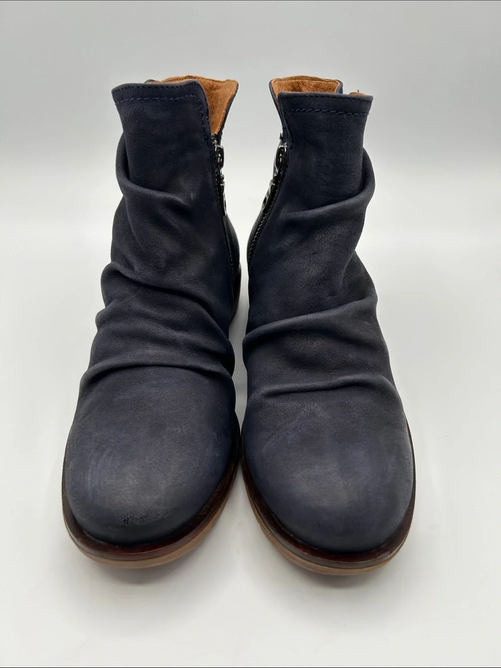 Sofft Navy Suede Slouchy Pull-On Side Zipper Ankle Booties